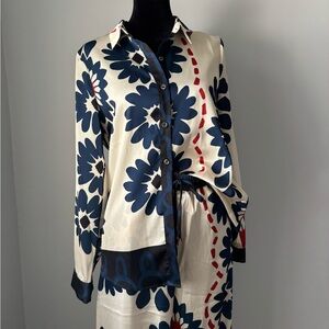 Skies Are Blue NWT Navy and Red Patterned Shirt and Pants Set